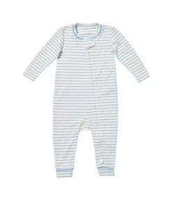 Ziggy Zip Romper in Dusty Blue Mini Stripe