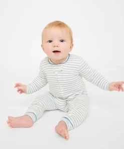 Ziggy Zip Romper in Dusty Blue Mini Stripe