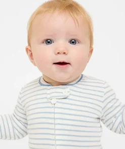 Ziggy Zip Romper in Dusty Blue Mini Stripe