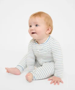 Ziggy Zip Romper in Dusty Blue Mini Stripe