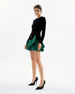Zoey Dress in Noir & Emerald Multi